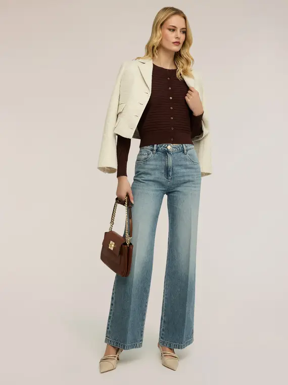 Jeans palazzo con piega stirata Donna, Azzurro