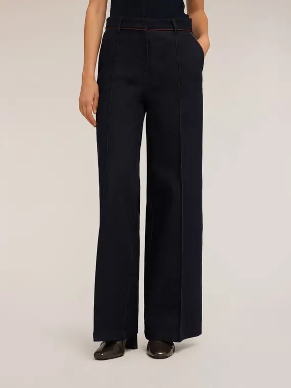 Jeans palazzo con piping Donna, Blu