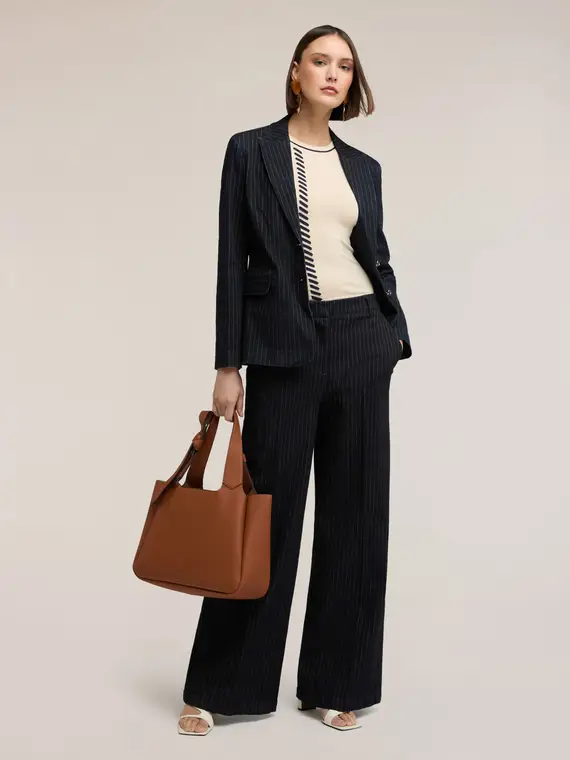 Jeans palazzo gessati in denim Donna, Blu