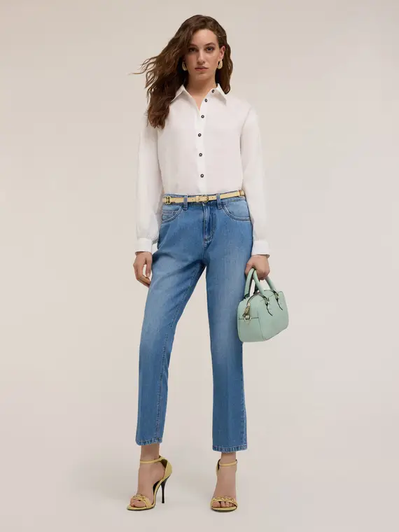 Jeans regular con piega stirata Donna, Azzurro