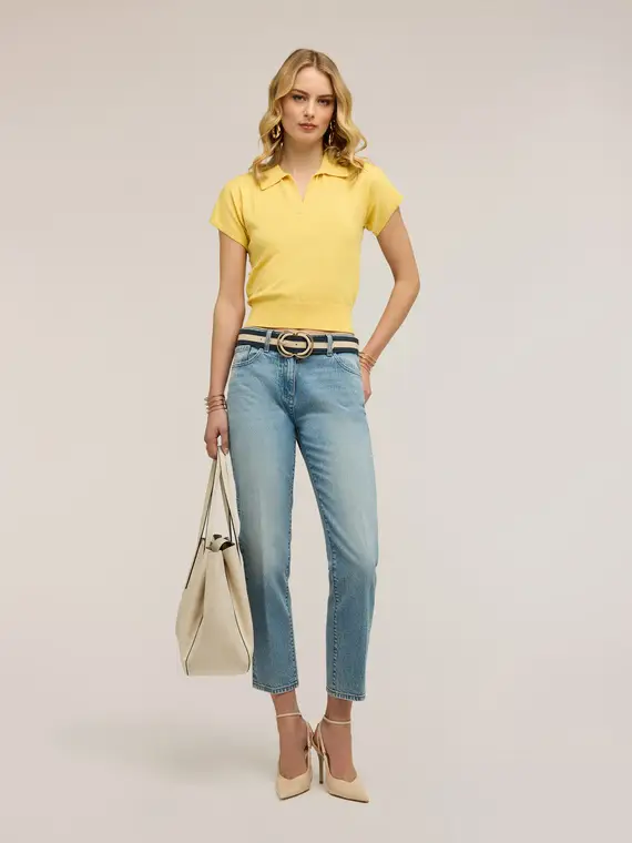 Jeans regular fit con piega stirata Donna, Azzurro