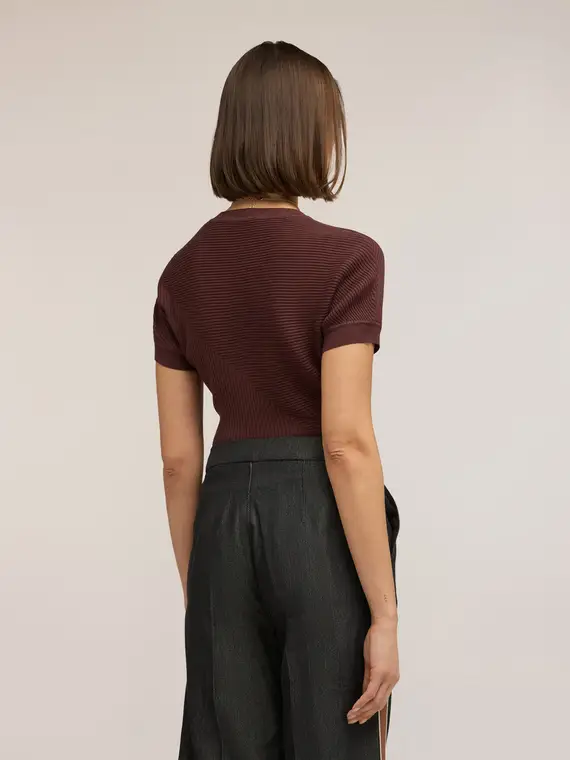 Maglia a coste con manica a kimono Donna, Marrone miniatura 2