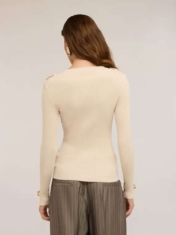 Maglia a coste con mostrine Donna, Beige miniatura 2