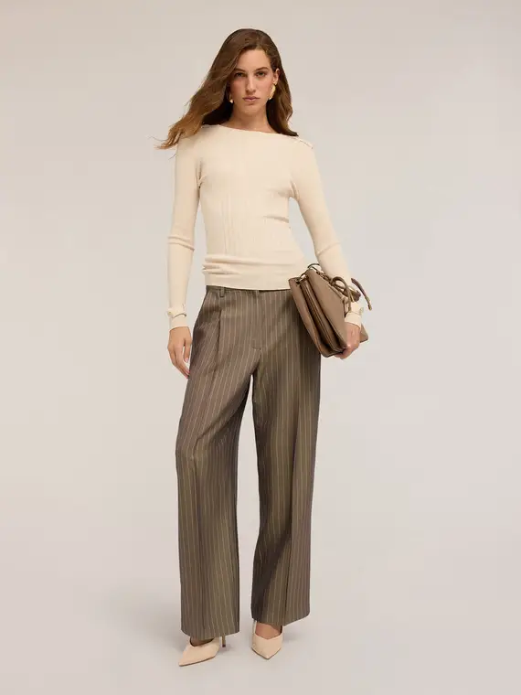 Maglia a coste con mostrine Donna, Beige