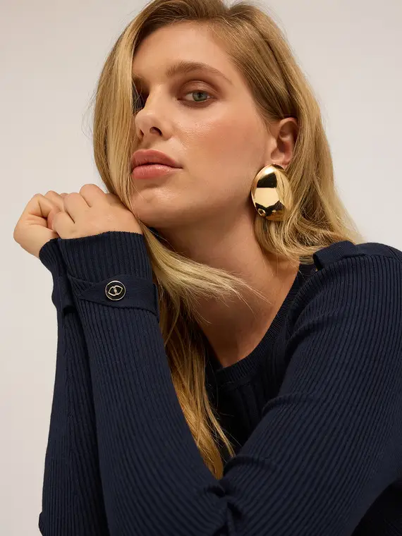 Maglia a coste con mostrine Donna, Blu miniatura 3