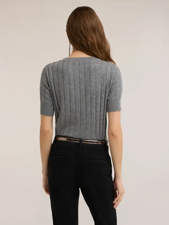 Maglia a coste con righe di strass Donna, Grigio miniatura 2