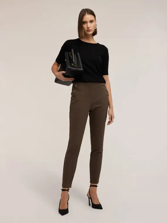 Maglia a coste con righe di strass Donna, Nero