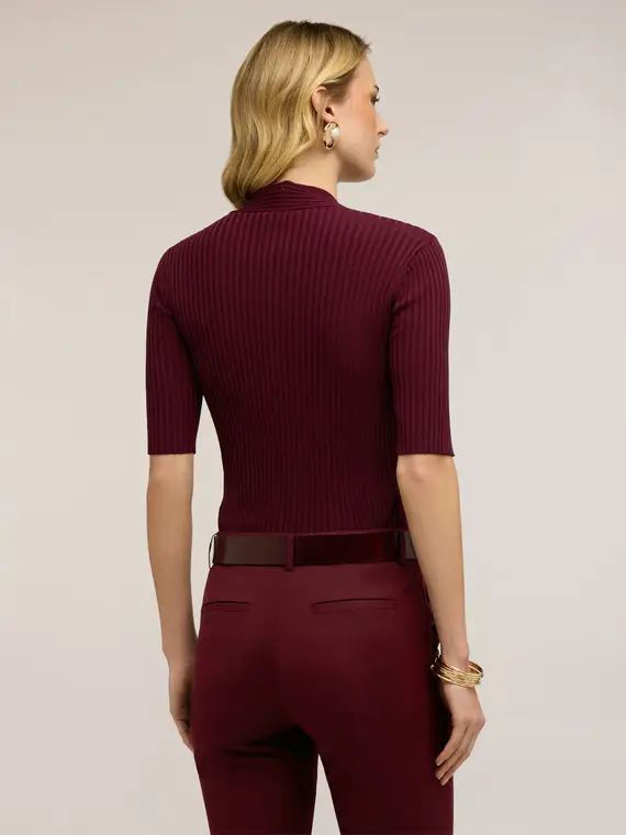 Maglia a coste con scollo incrociato Donna, Bordeaux miniatura 2