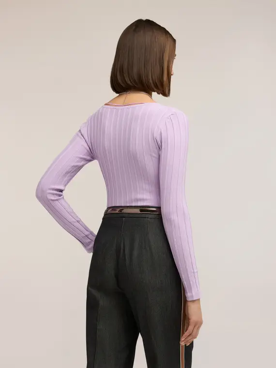 Maglia a coste con scollo quadrato Donna, Viola miniatura 2