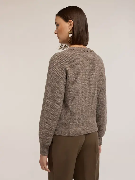 Maglia a coste misto lana con pietre Donna, Marrone miniatura 2