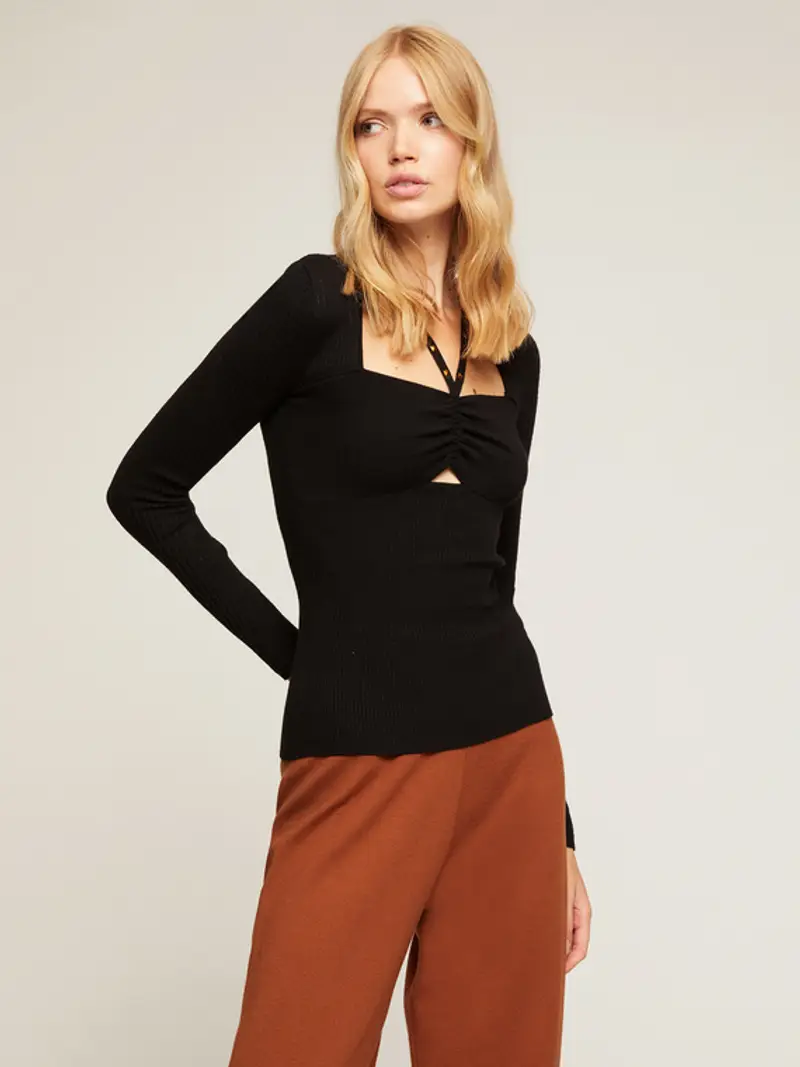 Motivi Maglia a coste motivo cut-out e borchie Donna, Nero, Taglia S