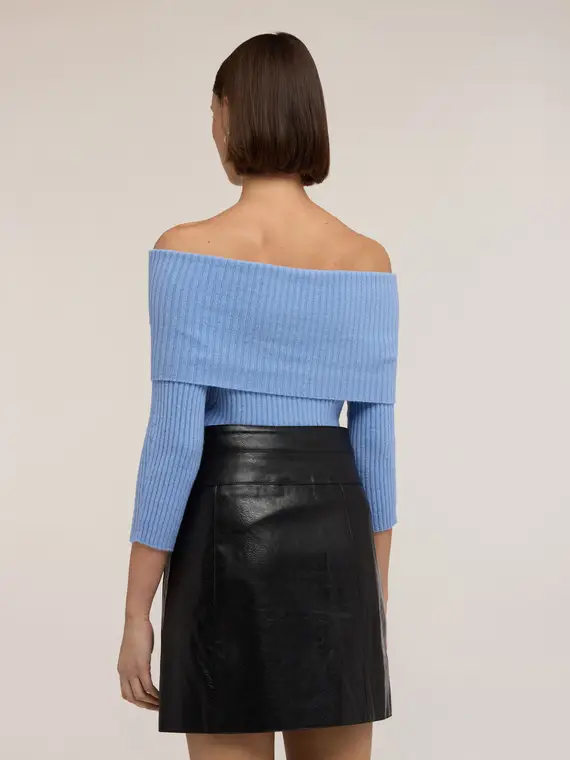 Maglia a coste off-shoulder in viscosa Donna, Azzurro miniatura 2