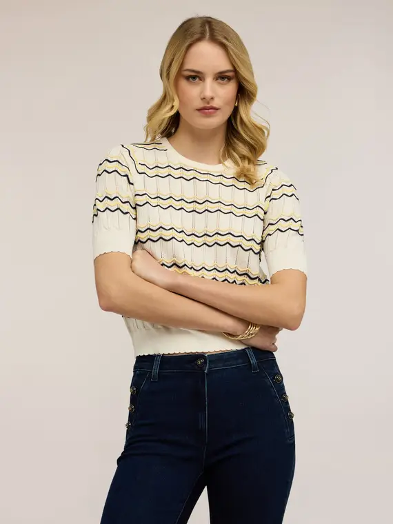 Maglia a righe chevron in misto viscosa Donna, Bianco