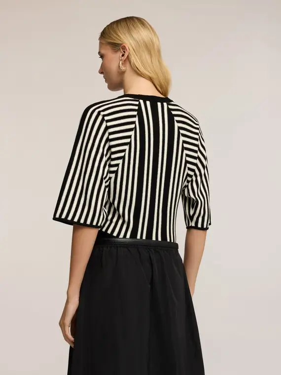 Maglia a righe con maniche corte Donna, Nero miniatura 2