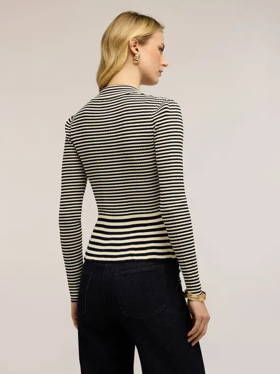 Maglia a righe con peplo Donna, Beige miniatura 2