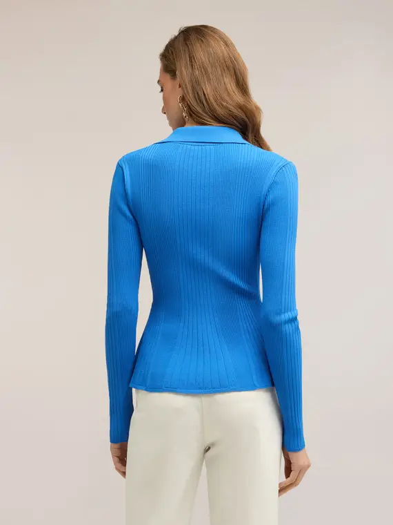 Maglia a righe con peplo Donna, Blu Navy miniatura 2