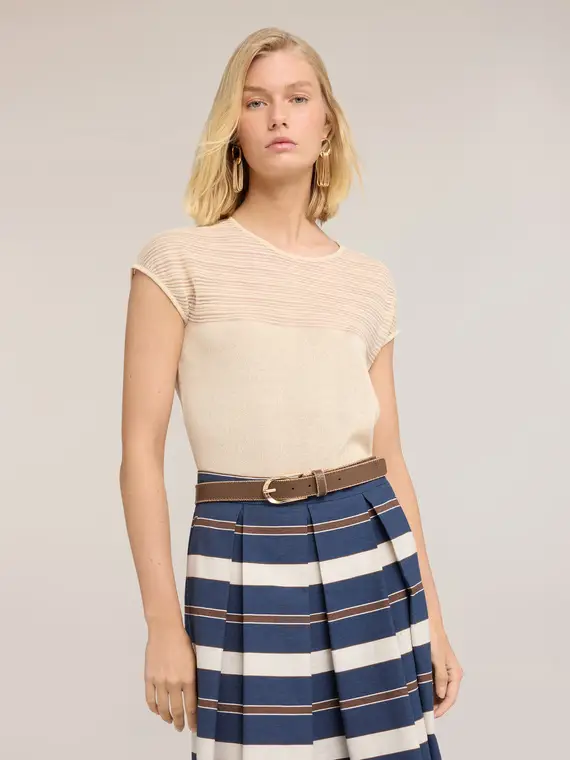 Maglia a righe in misto lino Donna miniatura 3