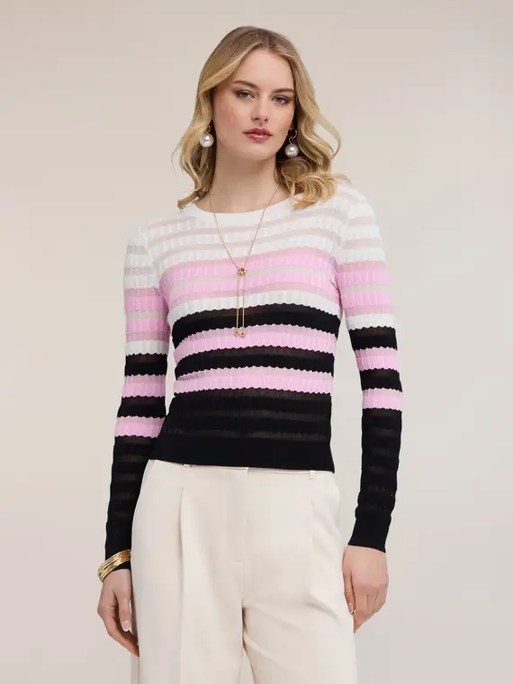 Maglia a righe in misto viscosa Donna, Rosa