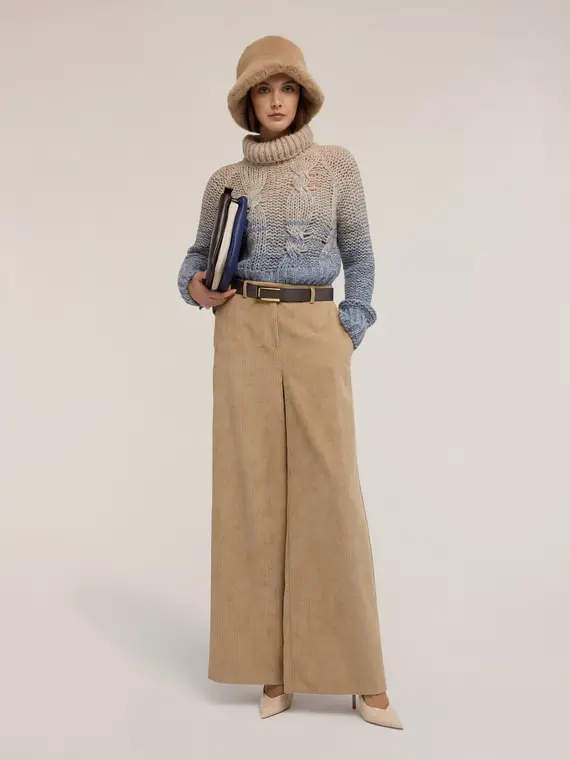 Maglia a trecce misto lana fantasia sfumata Donna, Azzurro