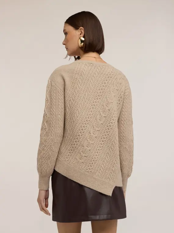 Maglia asimmetrica a trecce Donna, Beige miniatura 2