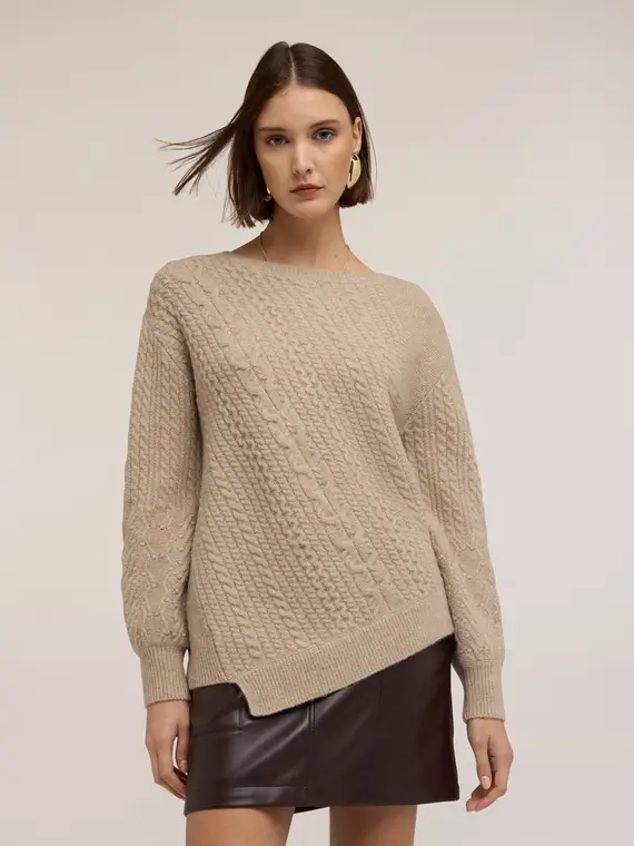 Maglia asimmetrica a trecce Donna, Beige miniatura 3