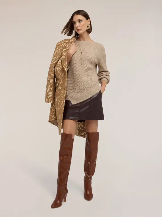 Maglia asimmetrica a trecce Donna, Beige