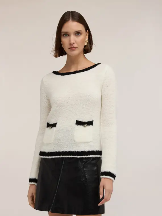 Maglia bouclé in misto lana Donna, Bianco miniatura 3