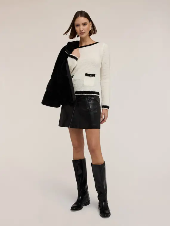 Maglia bouclé in misto lana Donna, Bianco