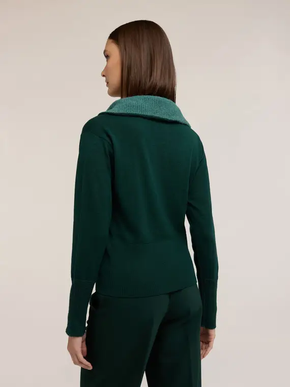 Maglia con colletto misto seta Donna, Verde miniatura 3