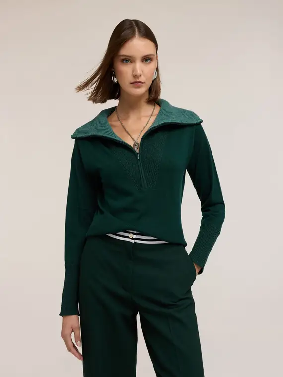 Maglia con colletto misto seta Donna, Verde