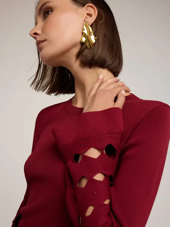 Maglia con cut-out Donna, Bordeaux miniatura 3