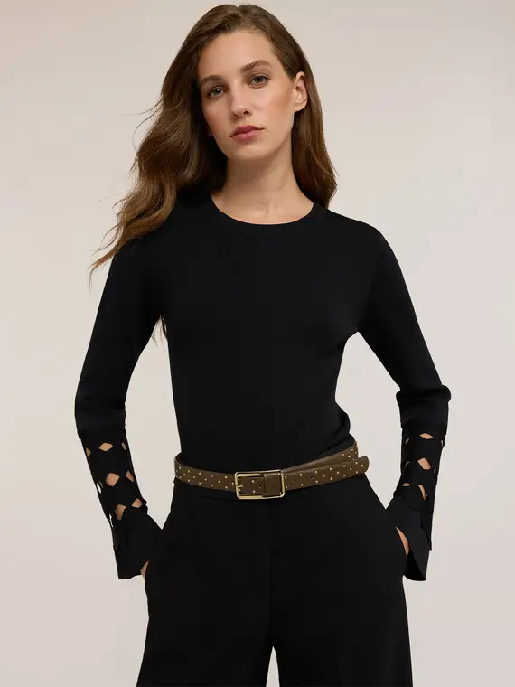 Maglia con cut-out Donna, Nero miniatura 3