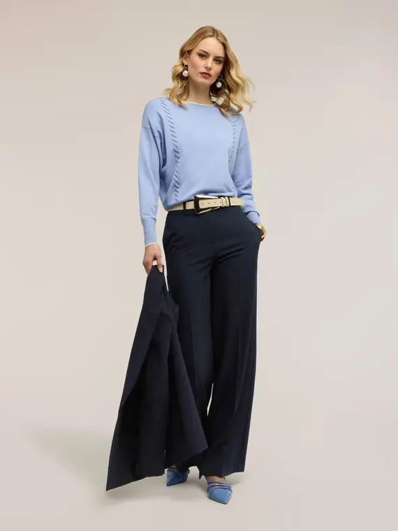 Maglia con impunture decorative Donna, Azzurro miniatura 3