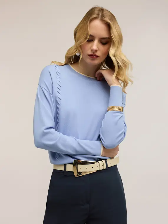 Maglia con impunture decorative Donna, Azzurro
