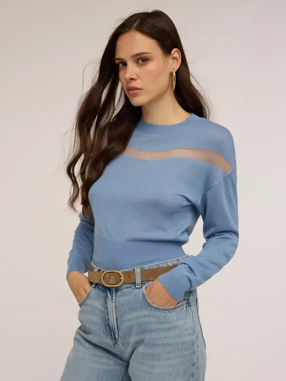 Maglia con inserto trasparente Donna, Azzurro miniatura 3