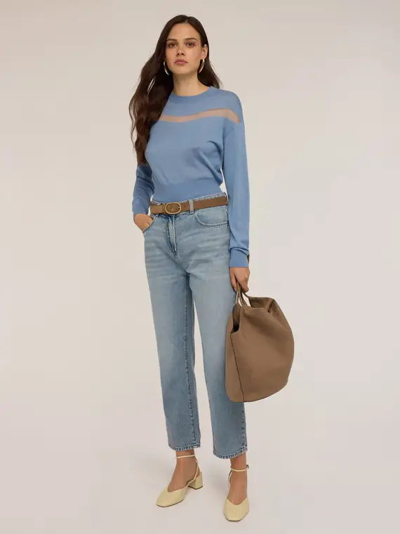 Maglia con inserto trasparente Donna, Azzurro