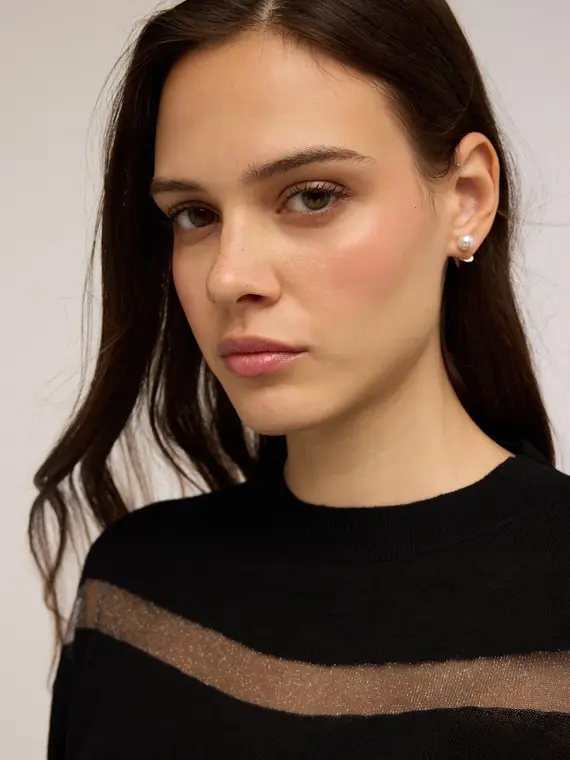 Maglia con inserto trasparente Donna, Nero