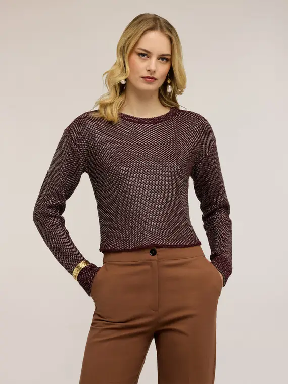 Maglia con lavorazione a rete lurex Donna, Bordeaux