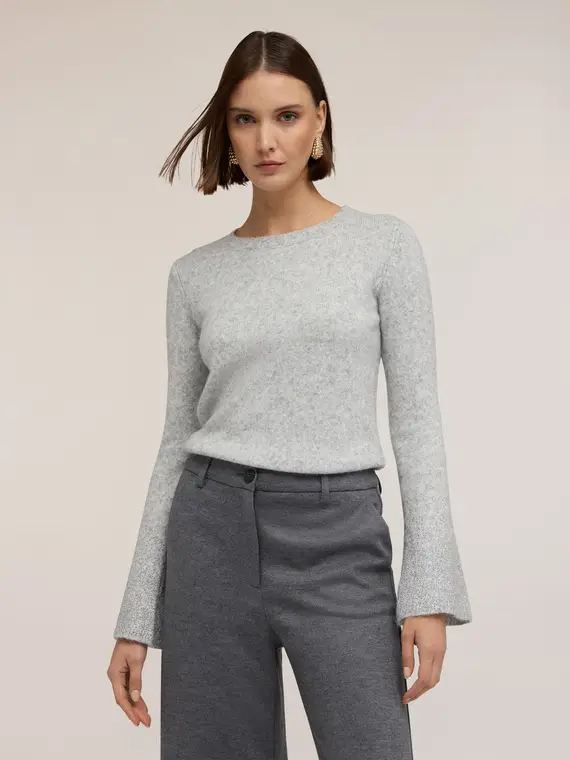 Maglia con maniche a campana e strass Donna, Grigio miniatura 3