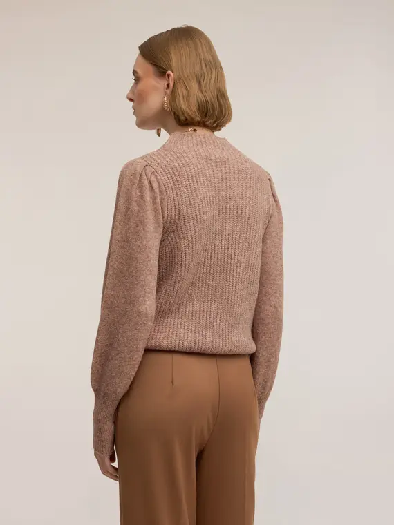 Maglia con maniche a palloncino Donna, Beige miniatura 2