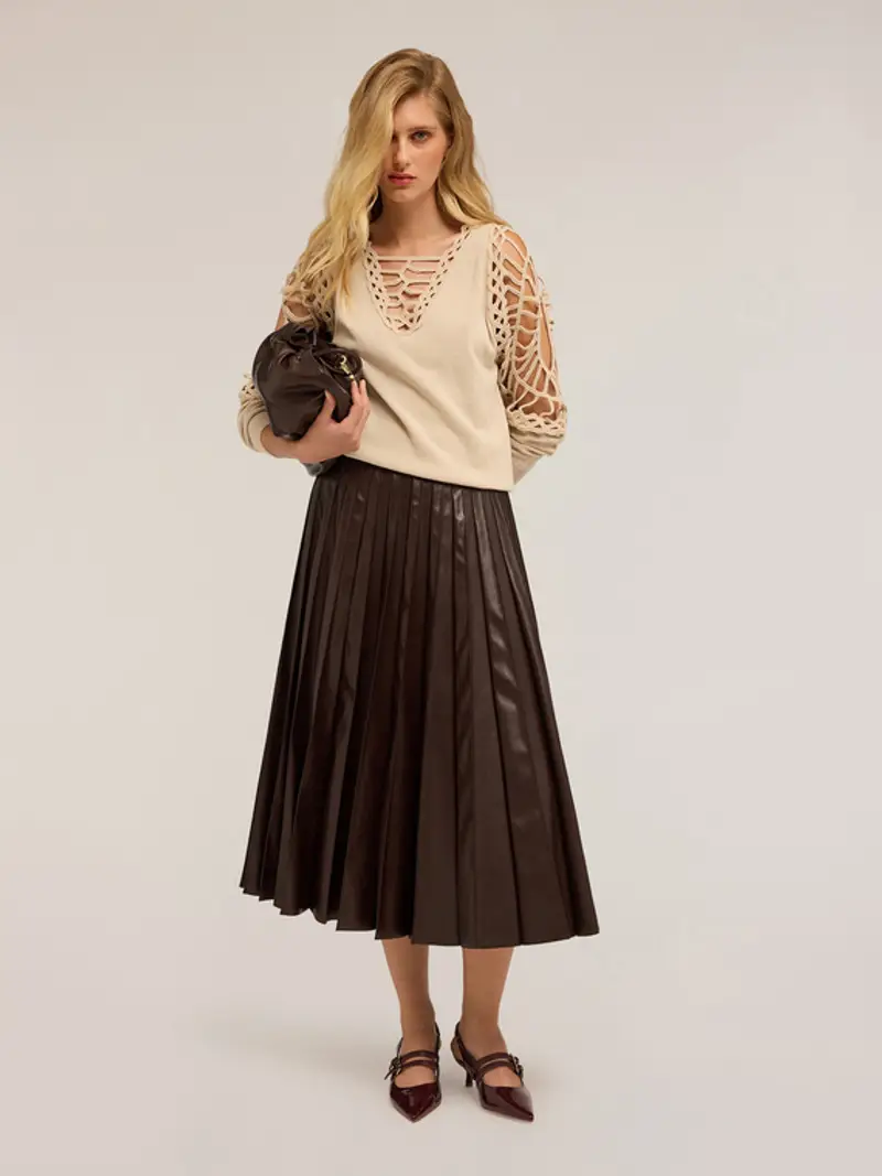 Maglia con parti in macramé Donna, Beige