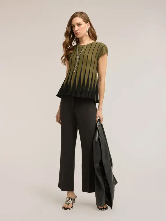 Maglia corta con lavorazione plissé Donna, Verde militare