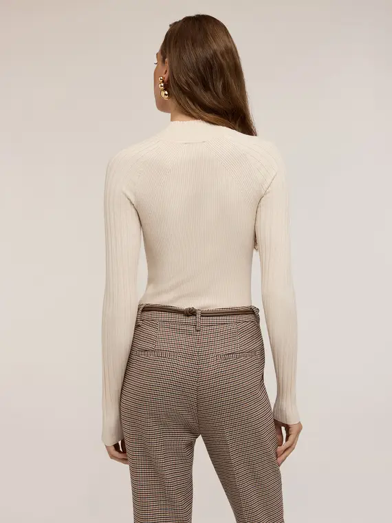 Maglia dolcevita a coste fitted Donna, Bianco miniatura 2