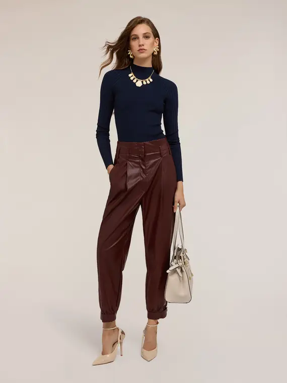 Maglia dolcevita a coste fitted Donna, Blu miniatura 3