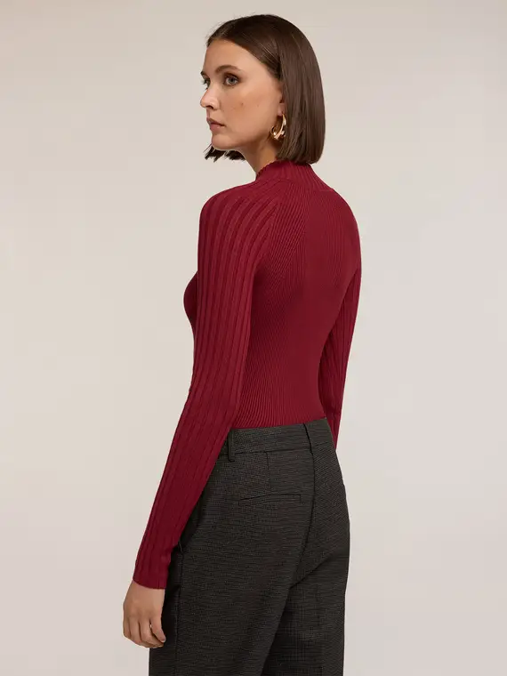 Maglia dolcevita a coste fitted Donna, Bordeaux miniatura 2