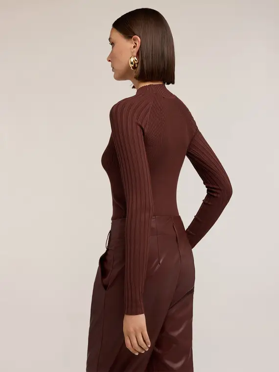 Maglia dolcevita a coste fitted Donna, Marrone miniatura 2