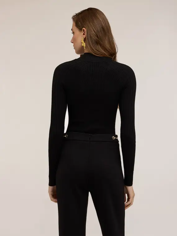 Maglia dolcevita a coste fitted Donna, Nero miniatura 2