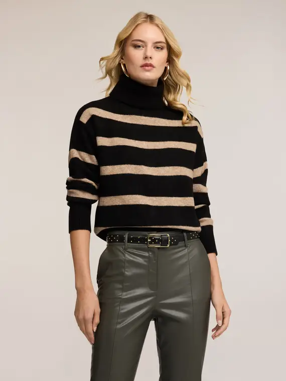 Maglia dolcevita a righe Donna, Nero