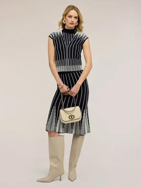 Maglia dolcevita a righe in viscosa Donna, Blu miniatura 3