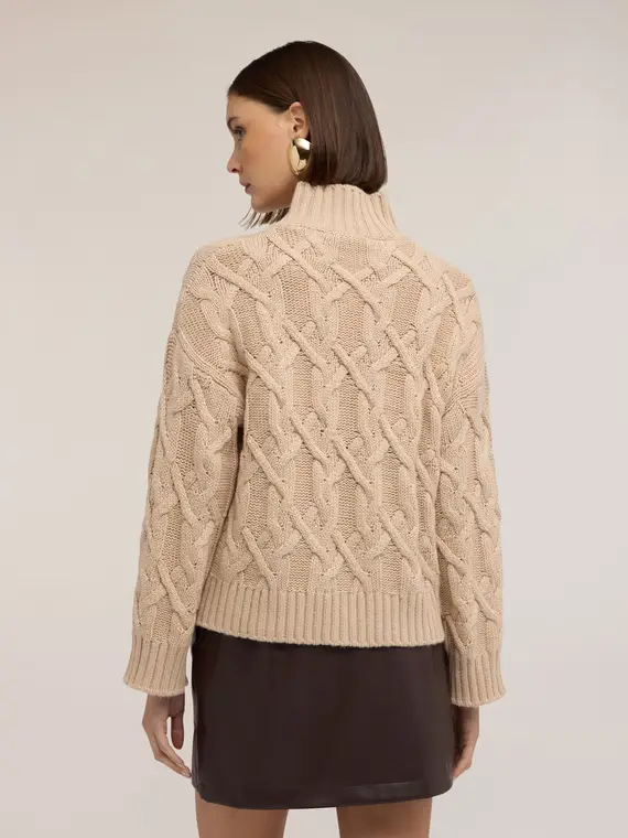 Maglia dolcevita a trecce in misto lana Donna, Beige miniatura 2